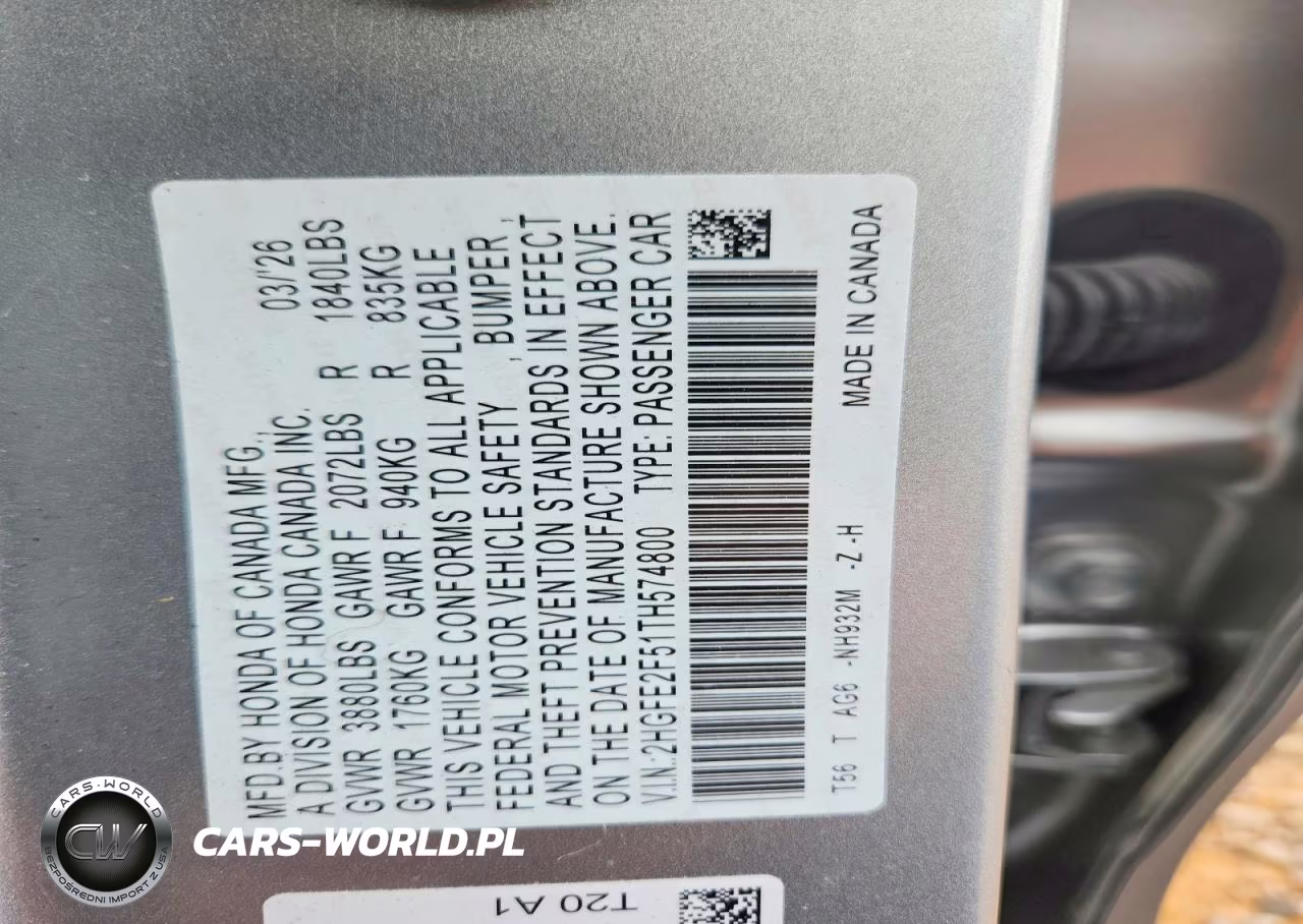 2026 Honda Civic Sport VIN:2HGFE2F51TH574800 - 12