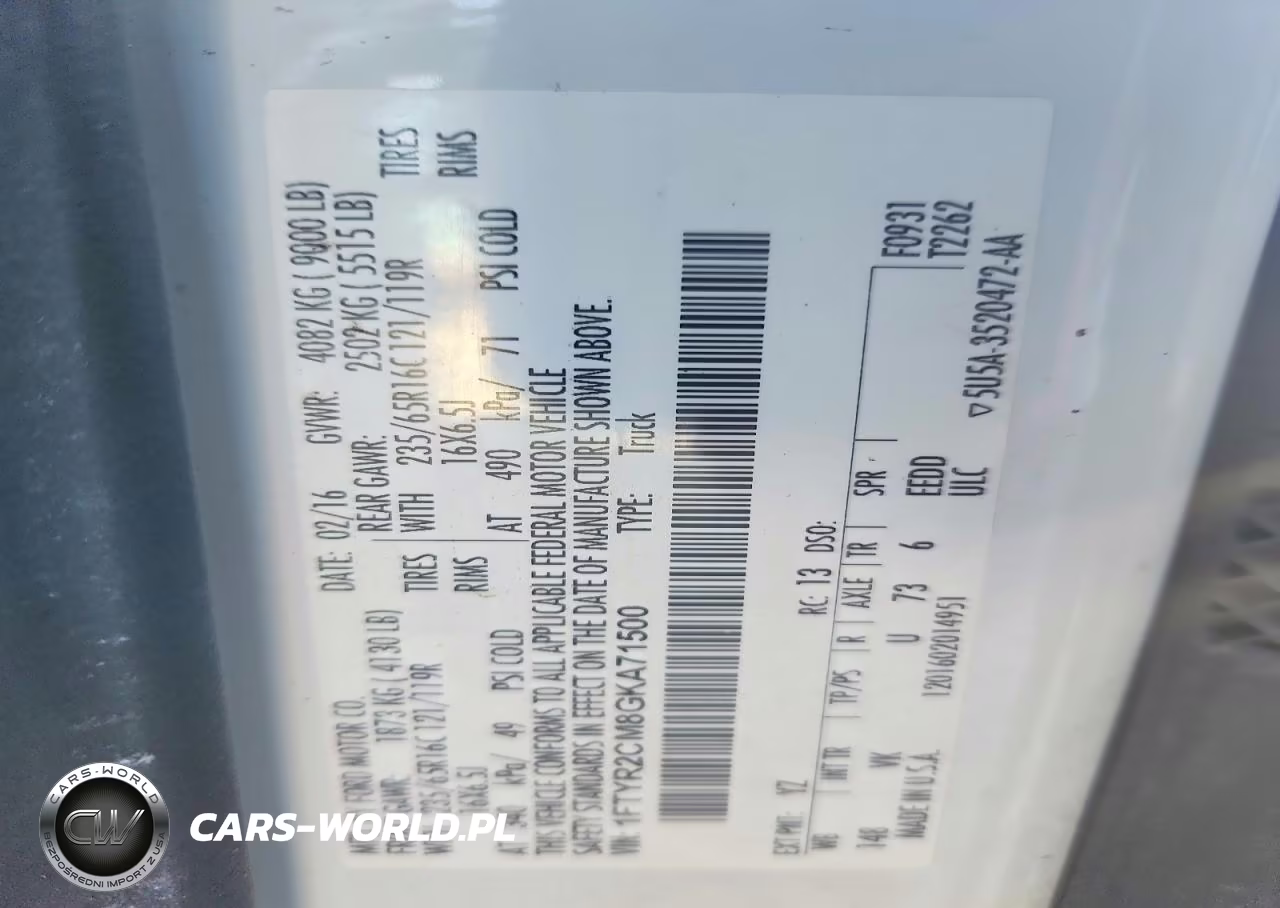 2016 Ford Transit T-250 VIN:1FTYR2CM8GKA71500 - 13