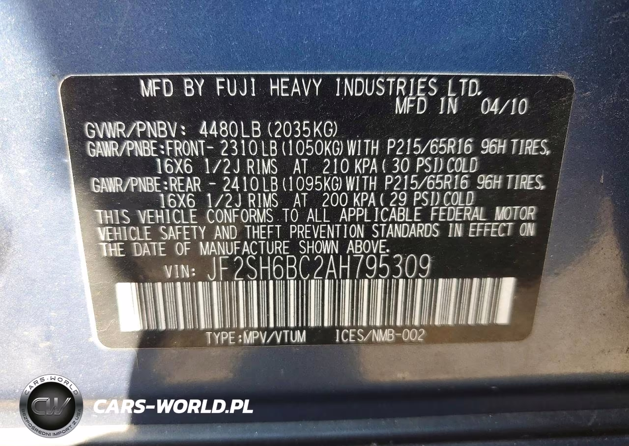 2010 Subaru Forester Xs VIN:JF2SH6BC2AH795309 - 14