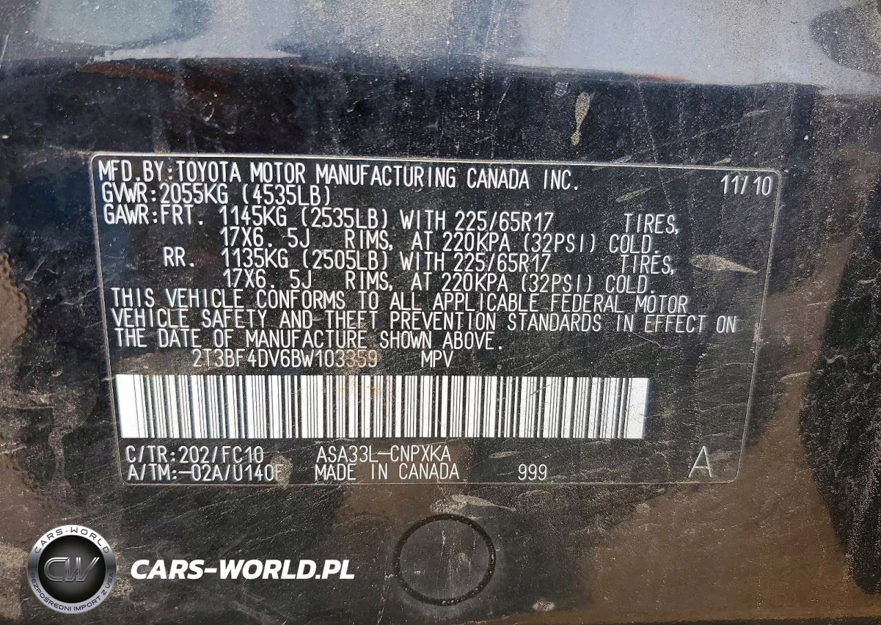 2011 Toyota Rav4 Base VIN:2T3BF4DV6BW103359 - 13