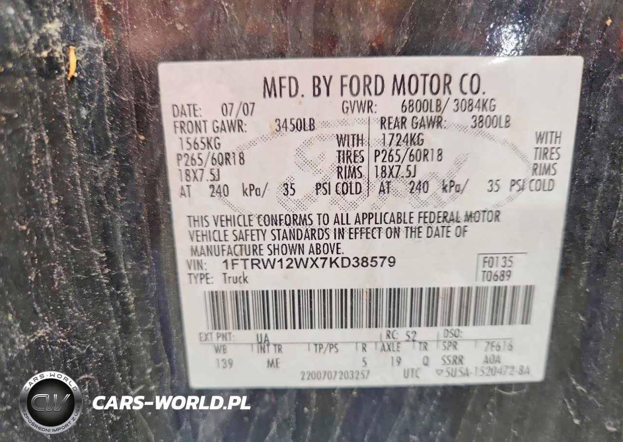 2007 Ford F150 Supercrew VIN:1FTRW12WX7KD38579 - 12