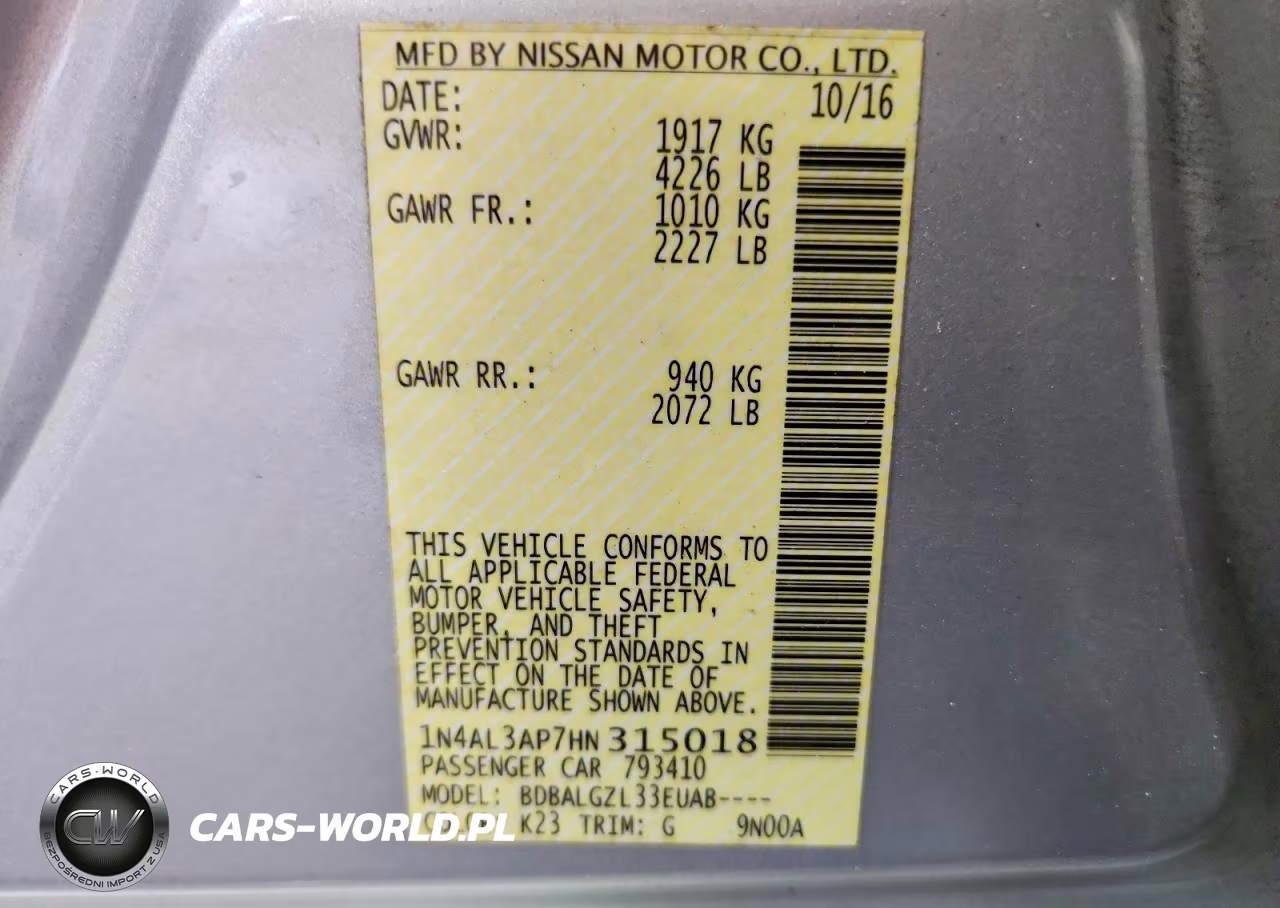 2017 Nissan Altima 2.5 S VIN:1N4AL3AP7HN315018 - 12