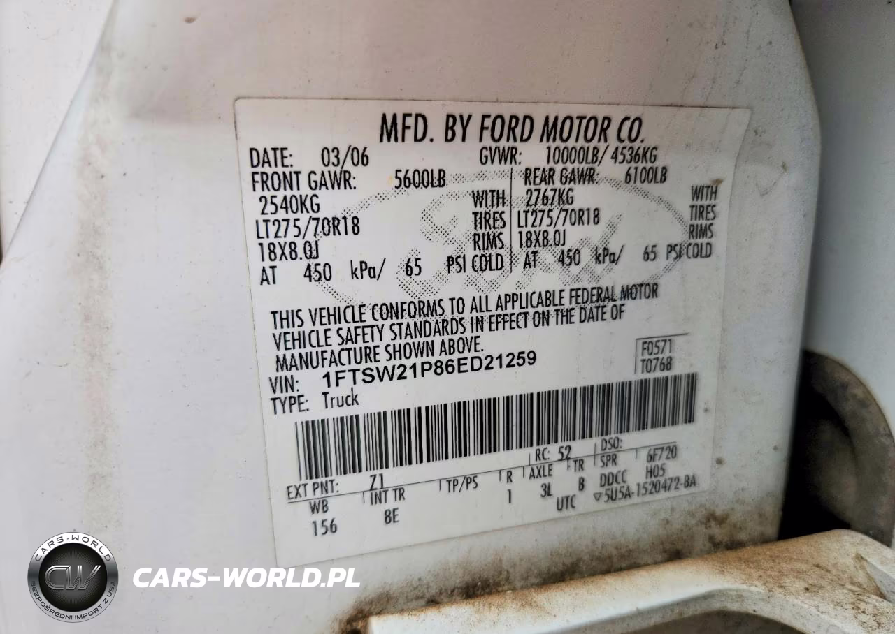 2006 Ford F250 Super Duty VIN:1FTSW21P86ED21259 - 12