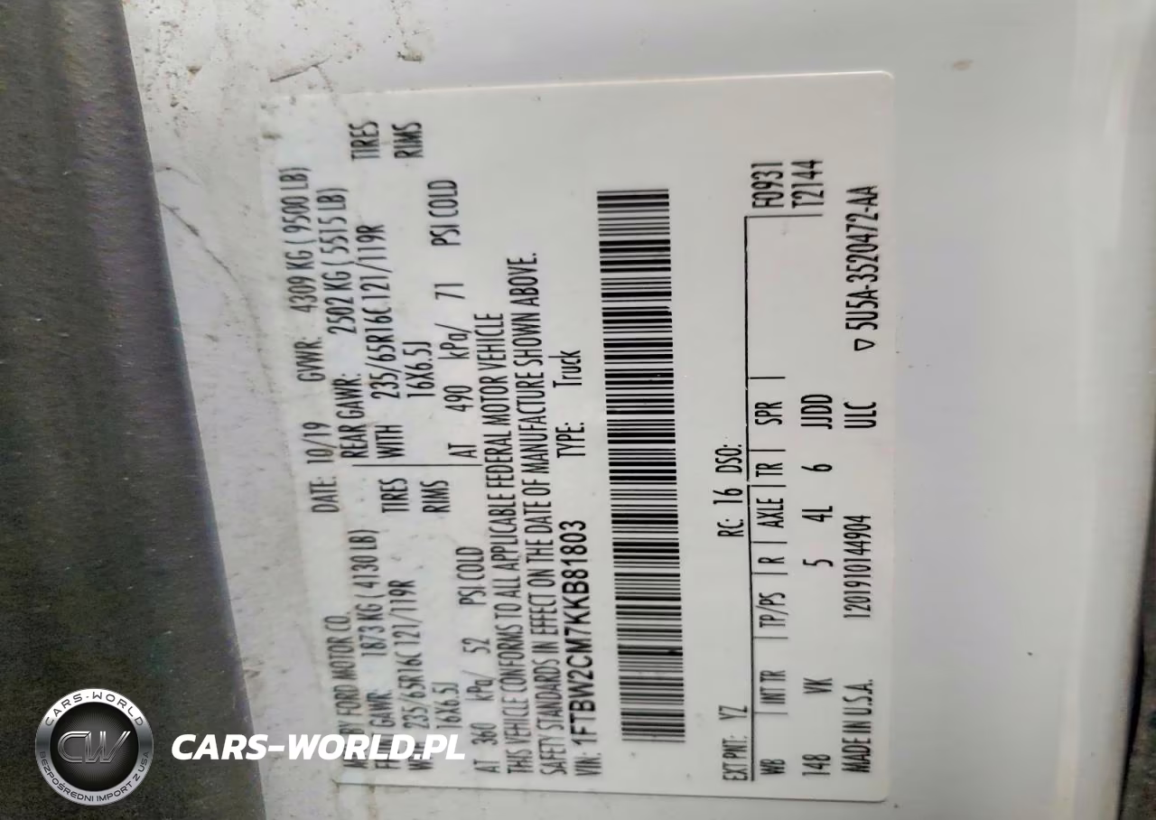 2019 Ford Transit T-350 VIN:1FTBW2CM7KKB81803 - 13