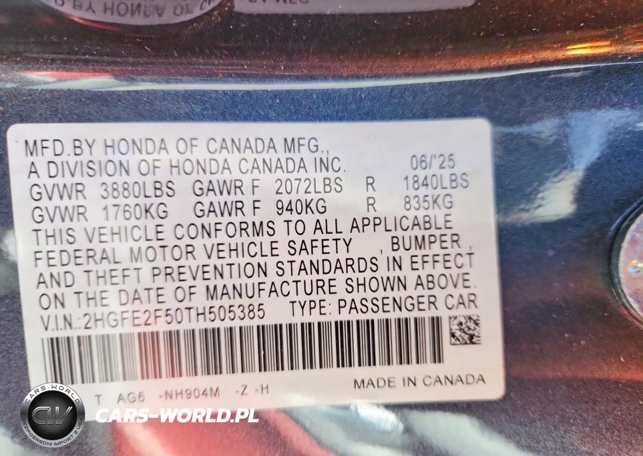 2026 Honda Civic Sport VIN:2HGFE2F50TH505385 - 12