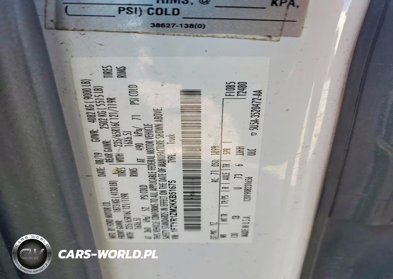 2019 Ford Transit T-250 VIN:1FTYR1ZM2KKB51675 - 13