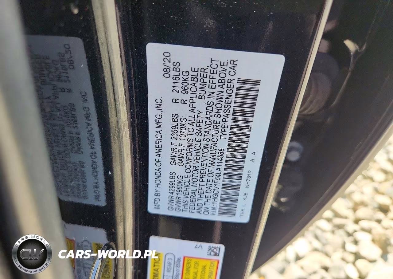 2020 Honda Accord Exl VIN:1HGCV1F54LA114588 - 12