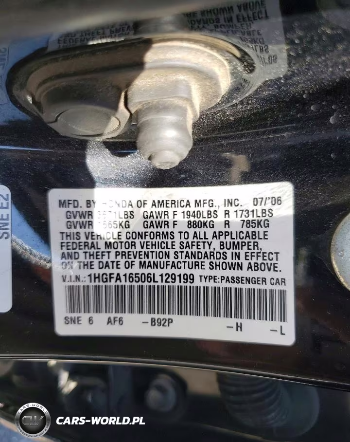 2006 Honda Civic Lx VIN:1HGFA16506L129199 - 12