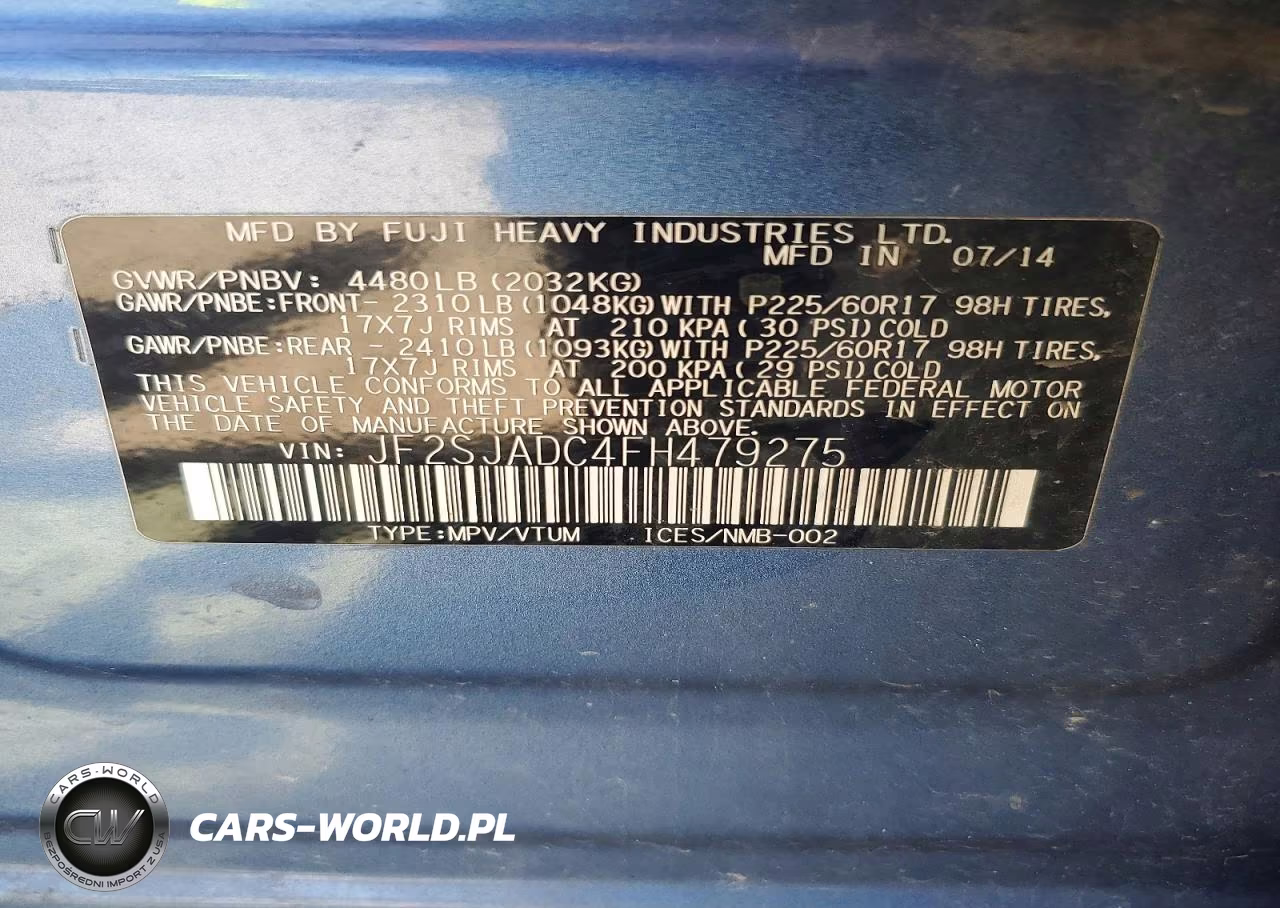 2015 Subaru Forester 2.5I Premium VIN:JF2SJADC4FH479275 - 13