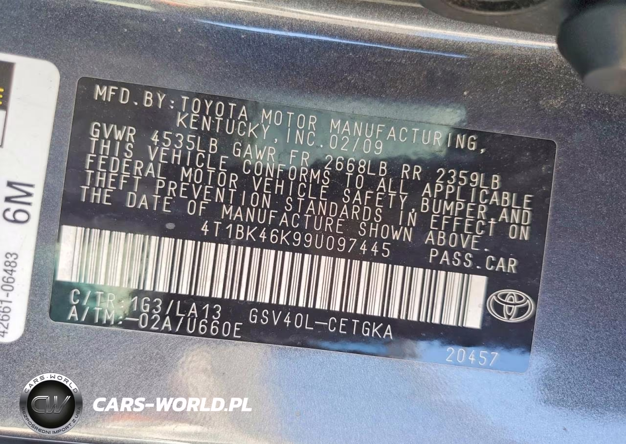 2009 Toyota Camry Xle V6 VIN:4T1BK46K99U097445 - 12