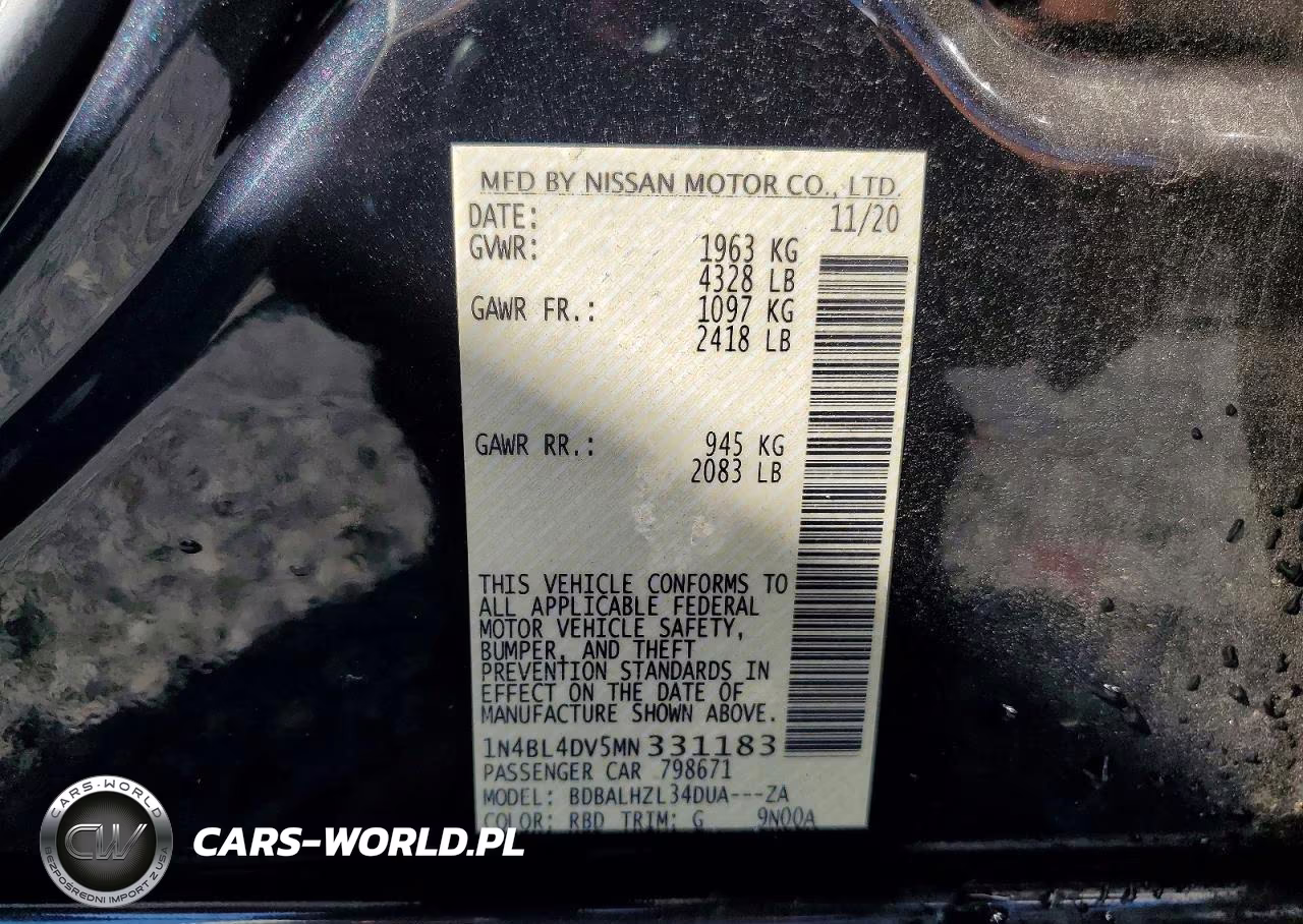 2021 Nissan Altima Sv VIN:1N4BL4DV5MN331183 - 12