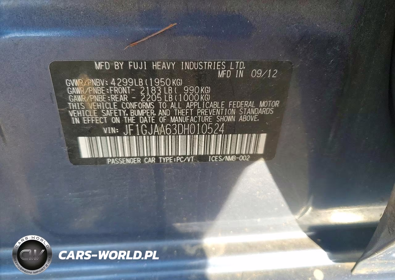2013 Subaru Impreza VIN:JF1GJAA63DH010524 - 12