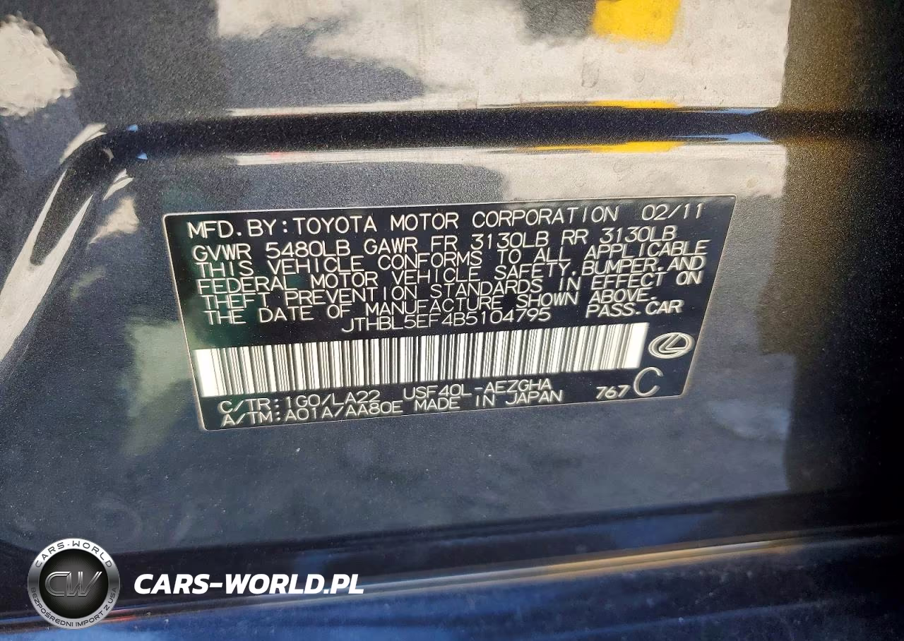 2011 Lexus Ls 460 VIN:JTHBL5EF4B5104795 - 12