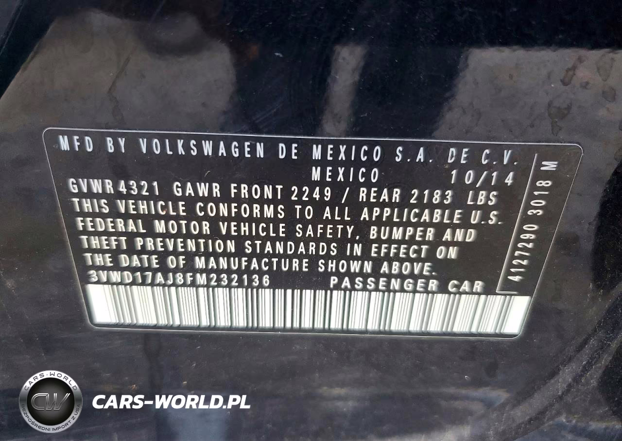 2015 Volkswagen Jetta Se VIN:3VWD17AJ8FM232136 - 12