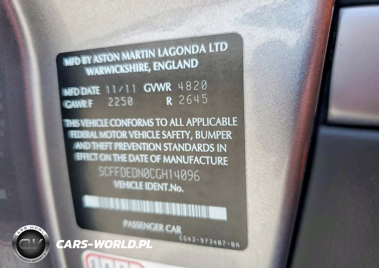 2012 Aston Martin Virage Volante VIN:SCFFDEDN0CGH14096 - 12