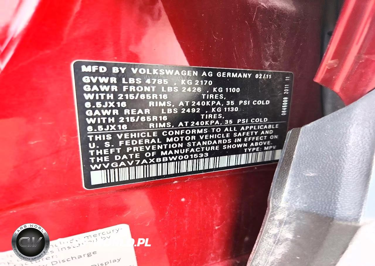 2011 Volkswagen Tiguan S VIN:WVGAV7AX8BW001533 - 13