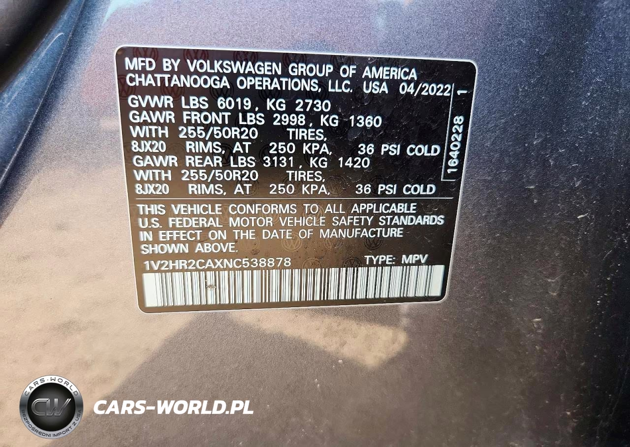 2022 Volkswagen Atlas Se VIN:1V2HR2CAXNC538878 - 13