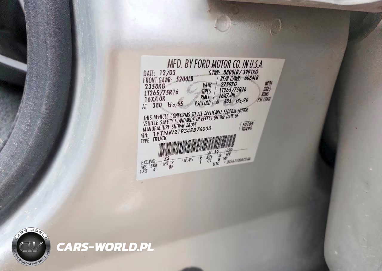 2004 Ford F250 Super Duty VIN:1FTNW21P34EB76030 - 13
