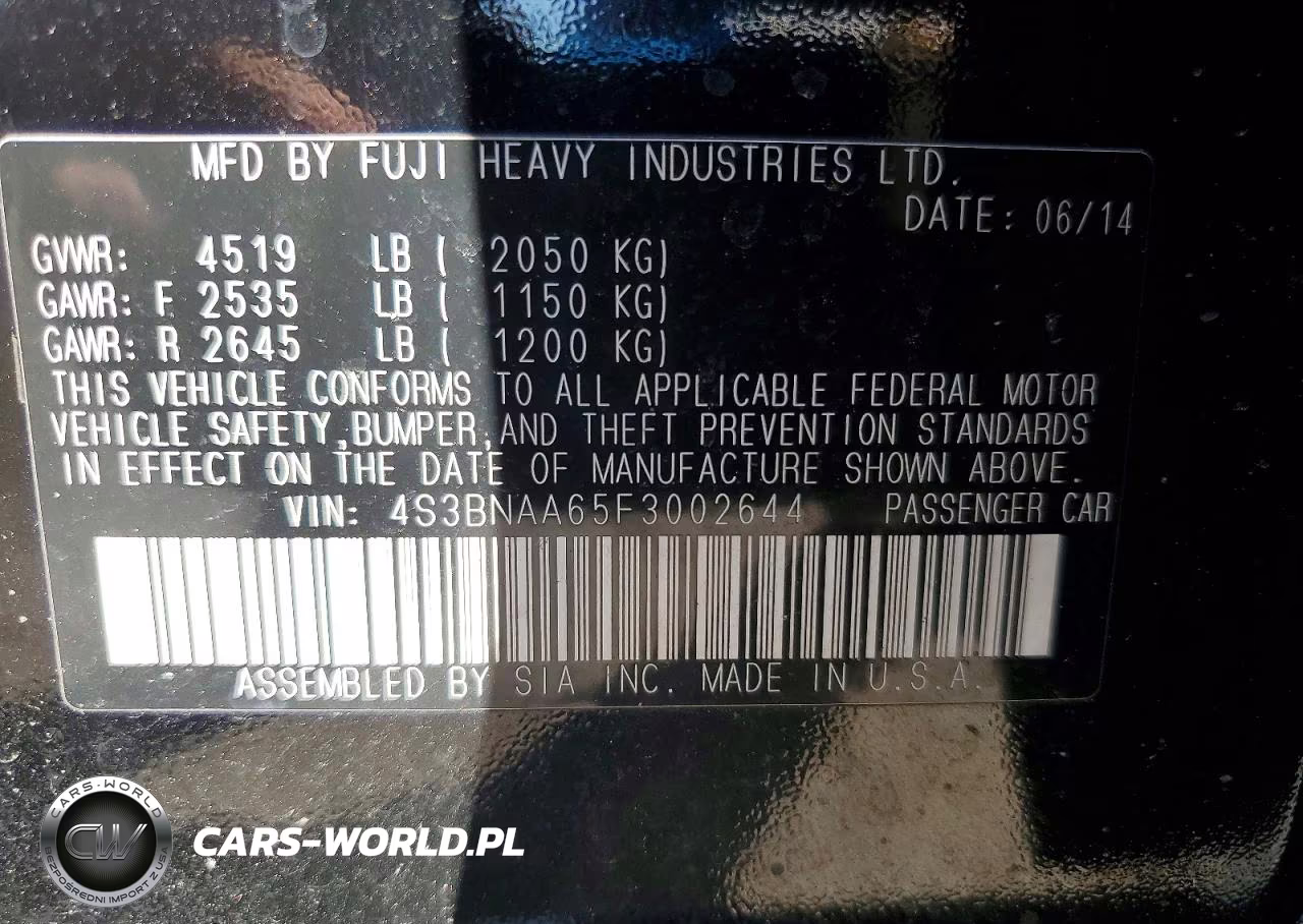 2015 Subaru Legacy 2.5I VIN:4S3BNAA65F3002644 - 13