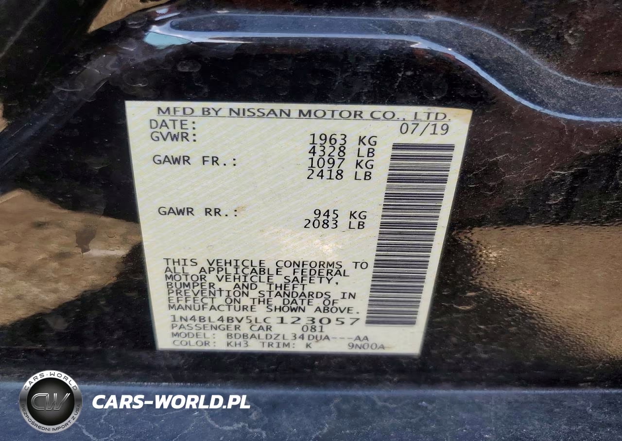 2020 Nissan Altima S VIN:1N4BL4BV5LC123057 - 12