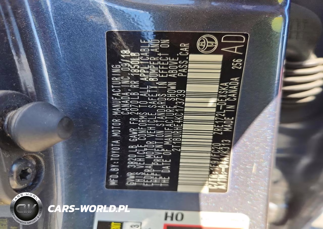 2019 Toyota Corolla Se VIN:2T1BURHE4KC173739 - 12
