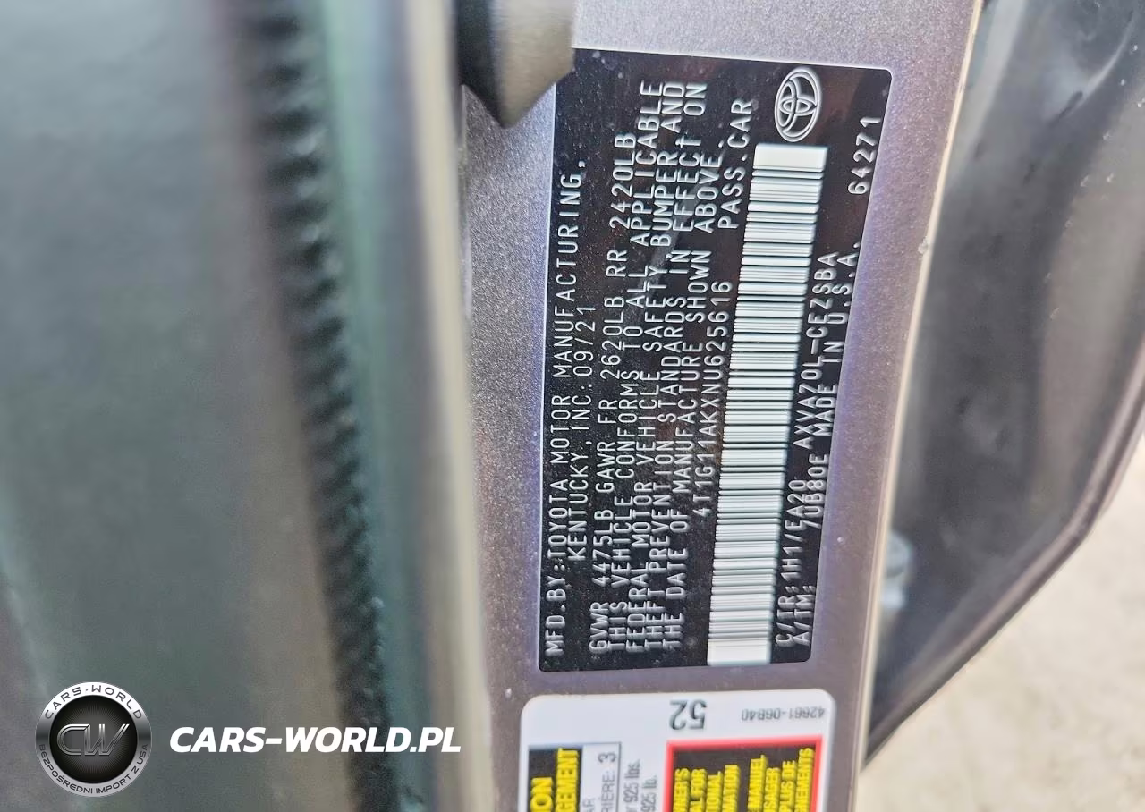 2022 Toyota Camry Se VIN:4T1G11AKXNU625616 - 12