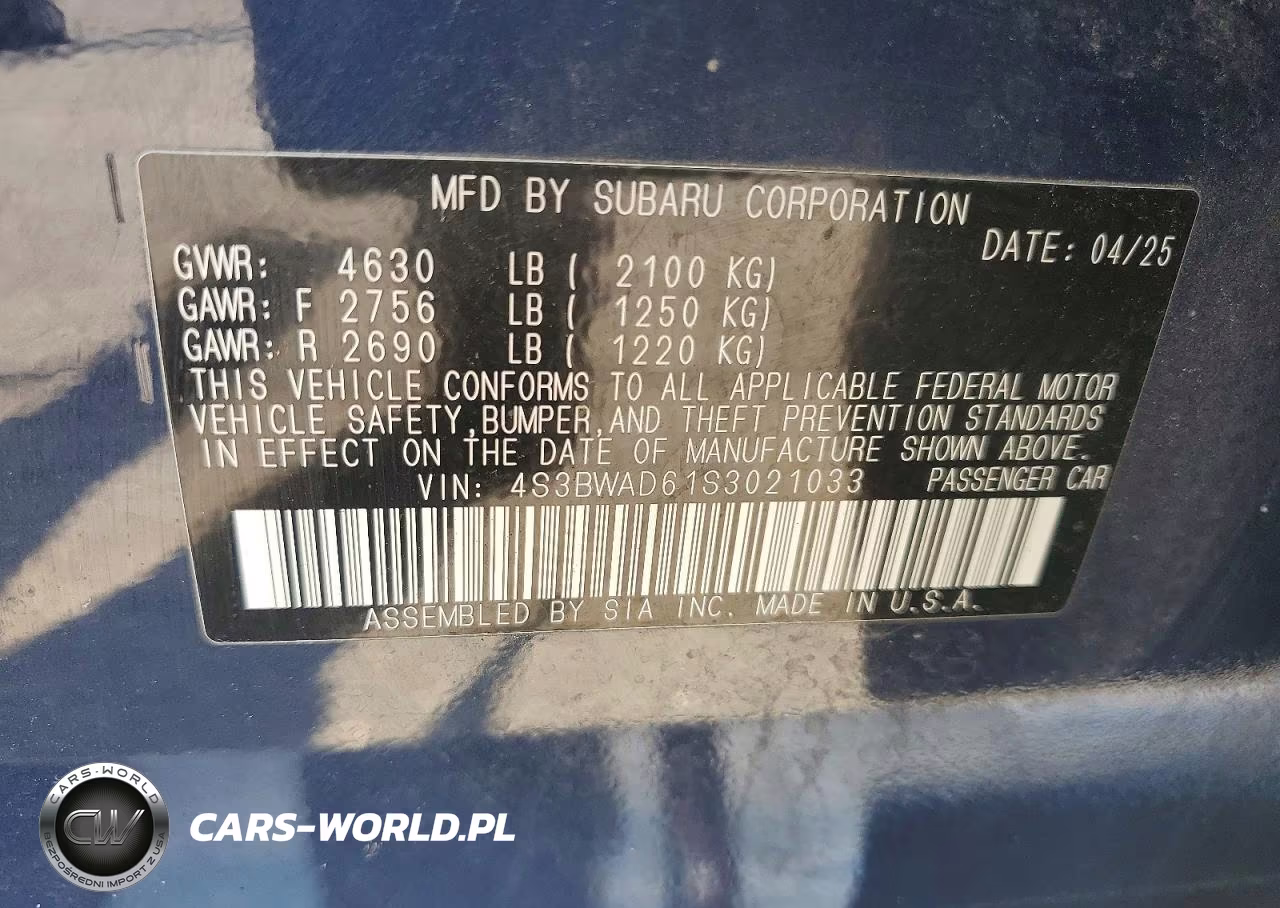 2025 Subaru Legacy Premium VIN:4S3BWAD61S3021033 - 13