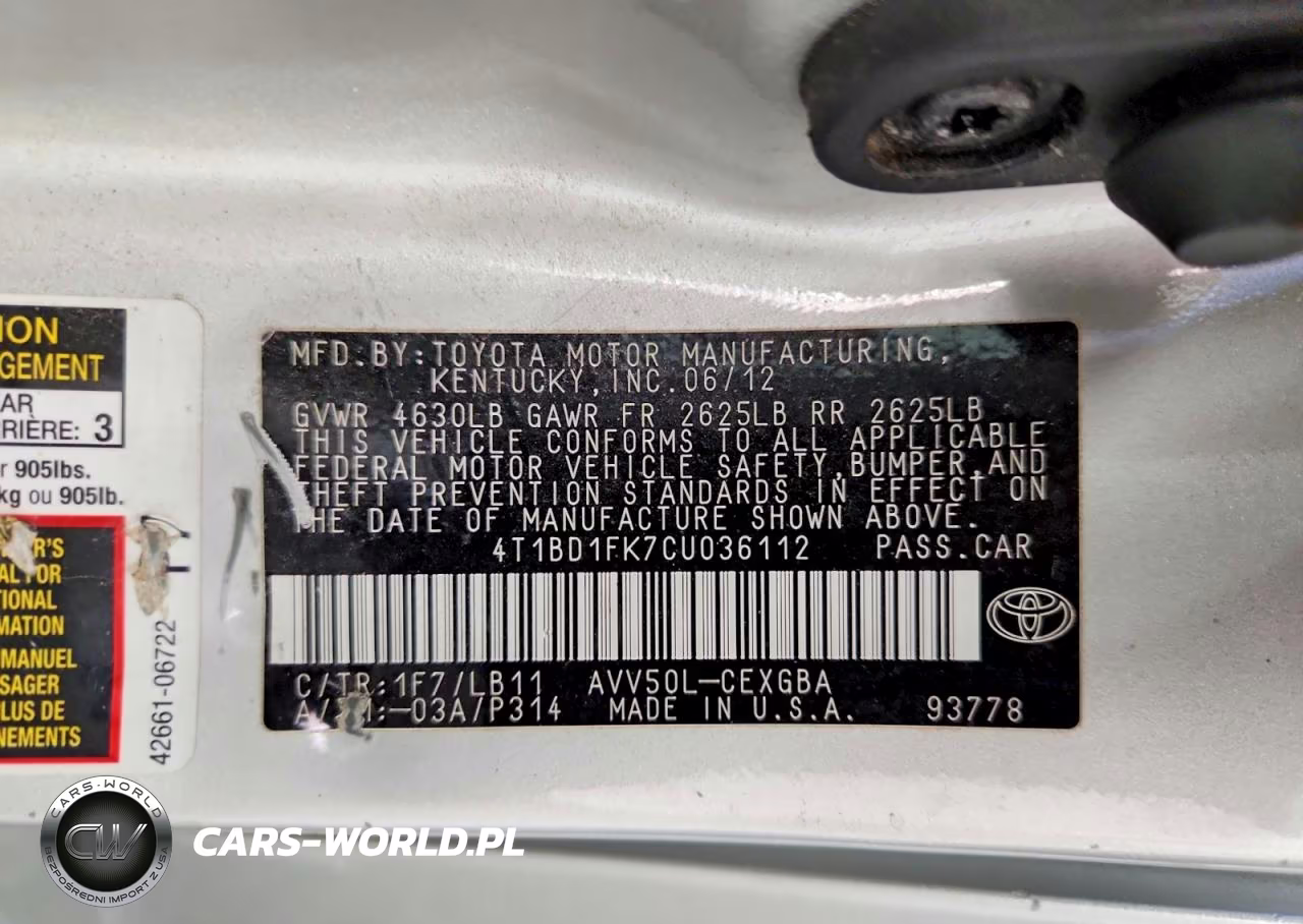 2012 Toyota Camry Hybrid Xle VIN:4T1BD1FK7CU036112 - 12