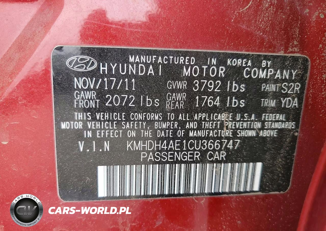 2012 Hyundai Elantra Gls VIN:KMHDH4AE1CU366747 - 12
