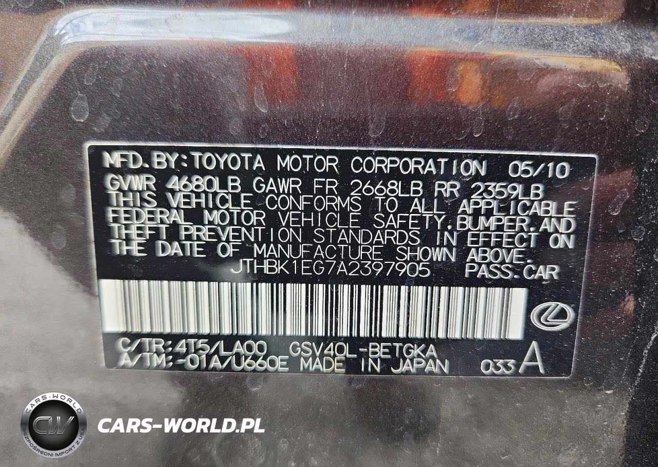 2010 Lexus Es 350 VIN:JTHBK1EG7A2397905 - 12