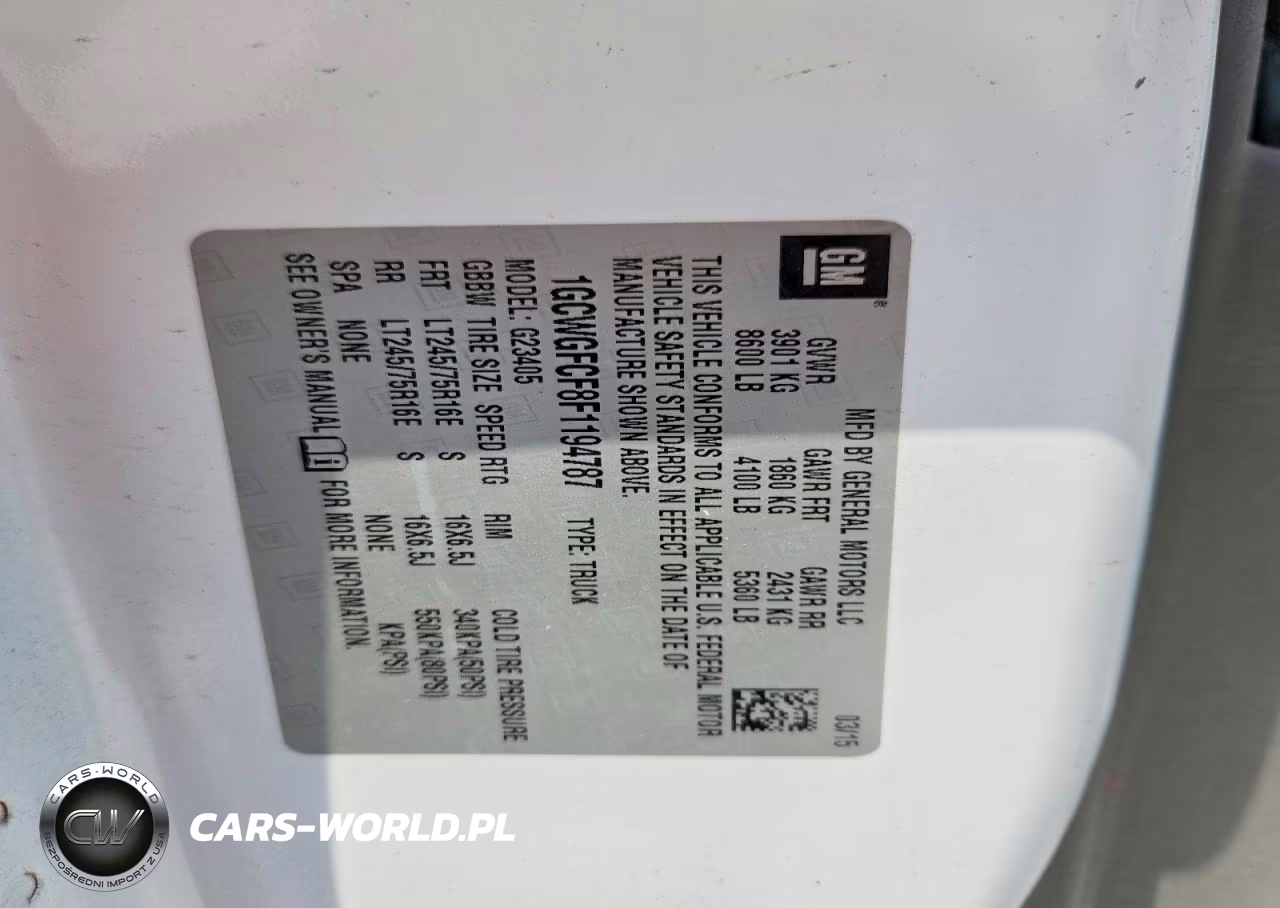 2015 Chevrolet Express 2500 Cargo Delivery Van VIN:1GCWGFCF8F1194787 - 13