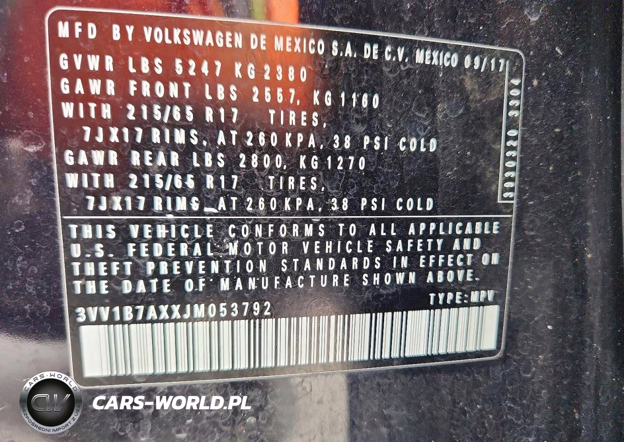 2018 Volkswagen Tiguan S VIN:3VV1B7AXXJM053792 - 13