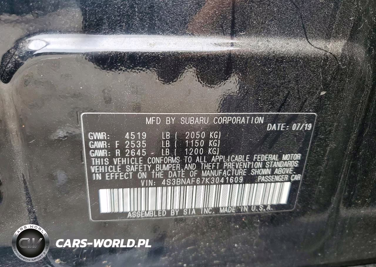 2019 Subaru Legacy 2.5I Premium VIN:4S3BNAF67K3041609 - 12