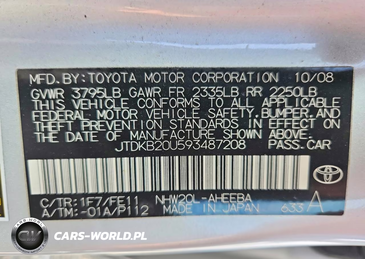 2009 Toyota Prius Base VIN:JTDKB20U593487208 - 12