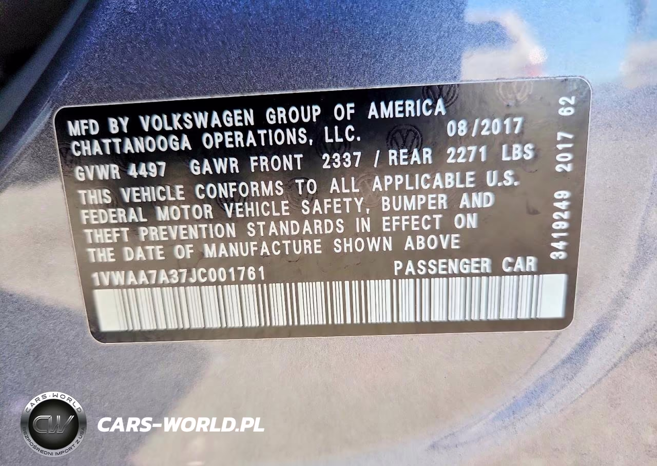 2018 Volkswagen Passat S VIN:1VWAA7A37JC001761 - 12