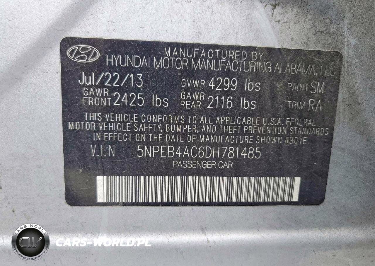 2013 Hyundai Sonata Gls VIN:5NPEB4AC6DH781485 - 12