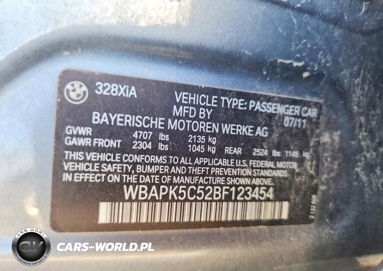2011 BMW 328I XDRIVE VIN:WBAPK5C52BF123454 - 12