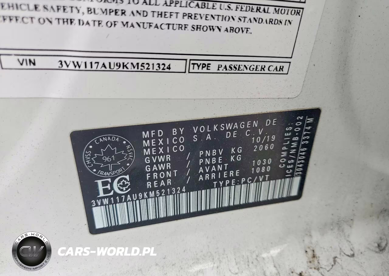 2019 Volkswagen Golf Sportwagen S VIN:3VW117AU9KM521324 - 12