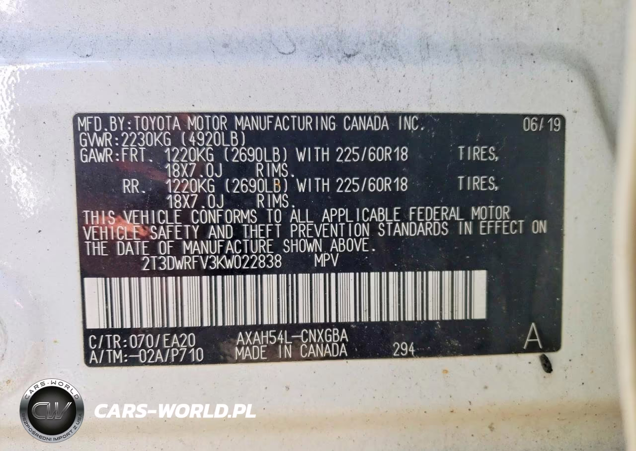 2019 Toyota Rav4 Limited VIN:2T3DWRFV3KW022838 - 13