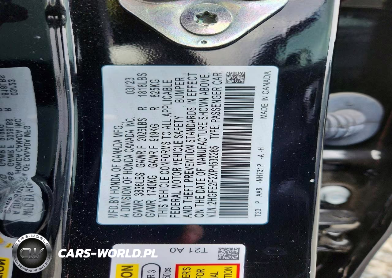 2023 Honda Civic Lx VIN:2HGFE2F2XPH532265 - 12