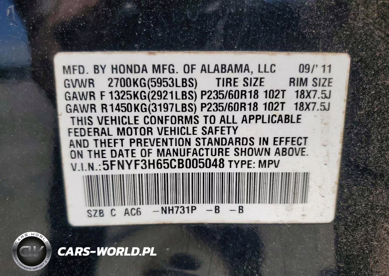 2012 Honda Pilot Exl VIN:5FNYF3H65CB005048 - 13