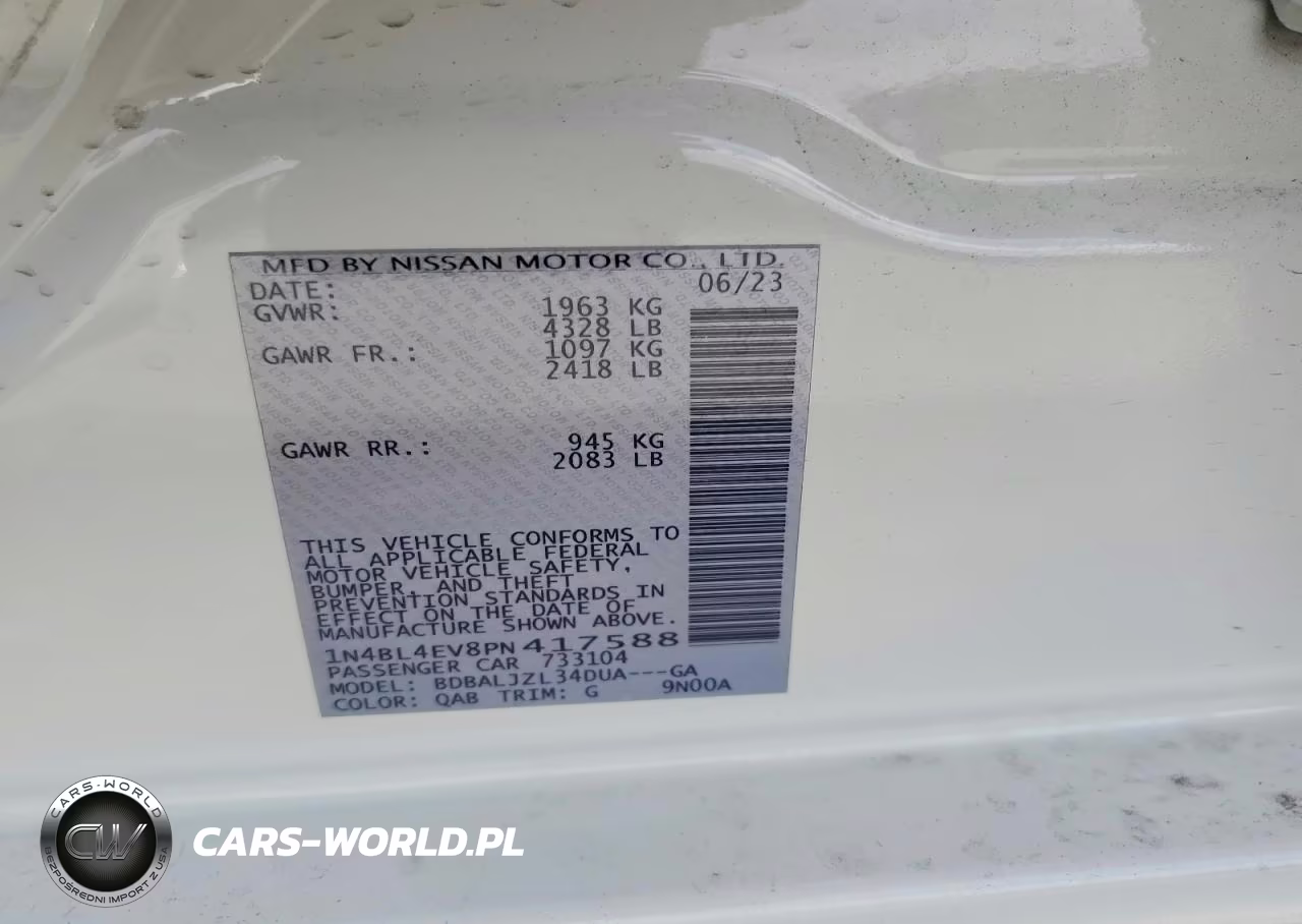 2023 Nissan Altima Sl VIN:1N4BL4EV8PN417588 - 12
