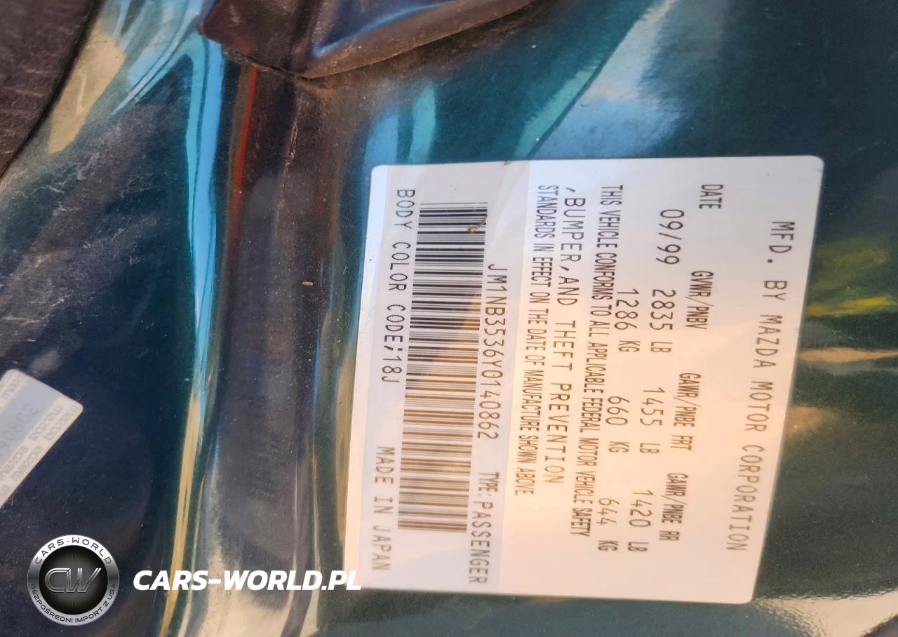 2000 Mazda Mx-5 Miata Base VIN:JM1NB3536Y0140862 - 12