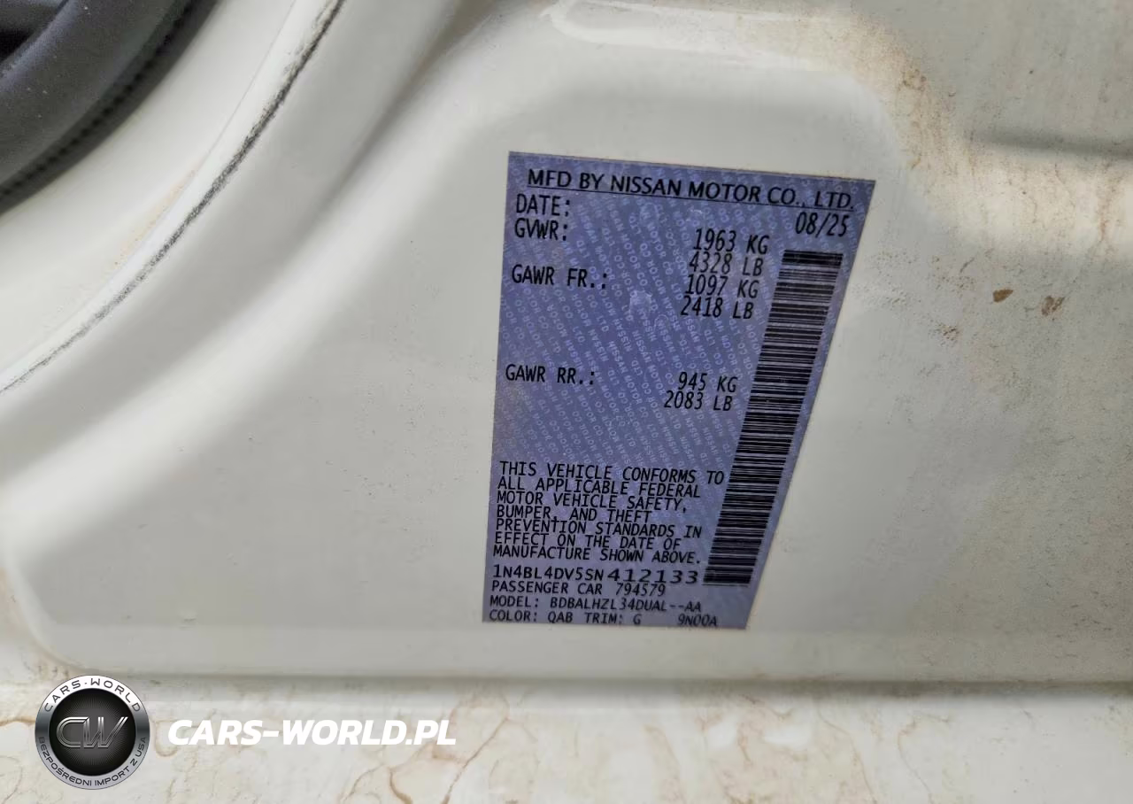 2025 Nissan Altima Sv VIN:1N4BL4DV5SN412133 - 13