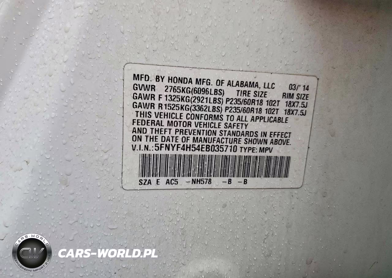 2014 Honda Pilot Exl VIN:5FNYF4H54EB035710 - 13