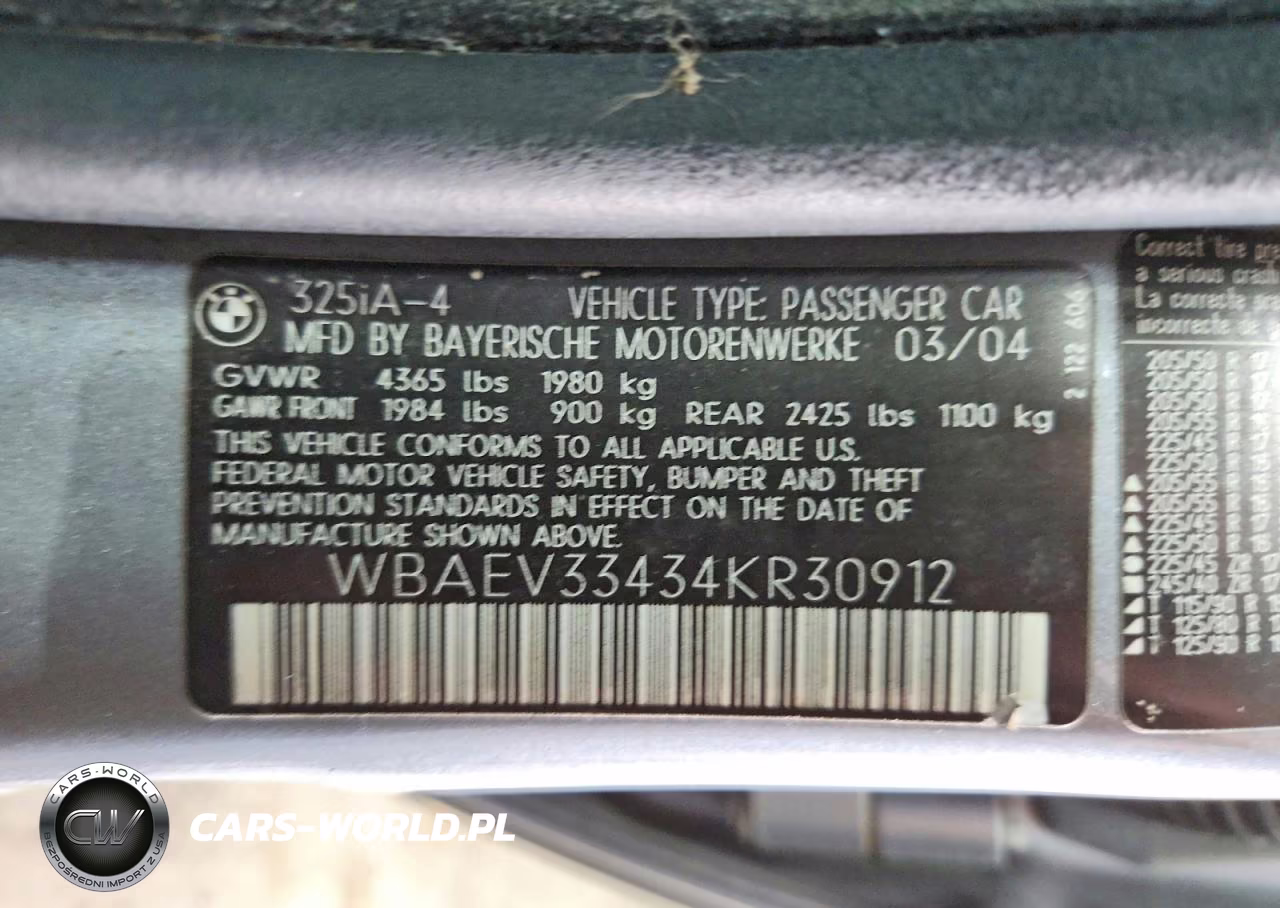 2004 BMW 325 I VIN:WBAEV33434KR30912 - 12