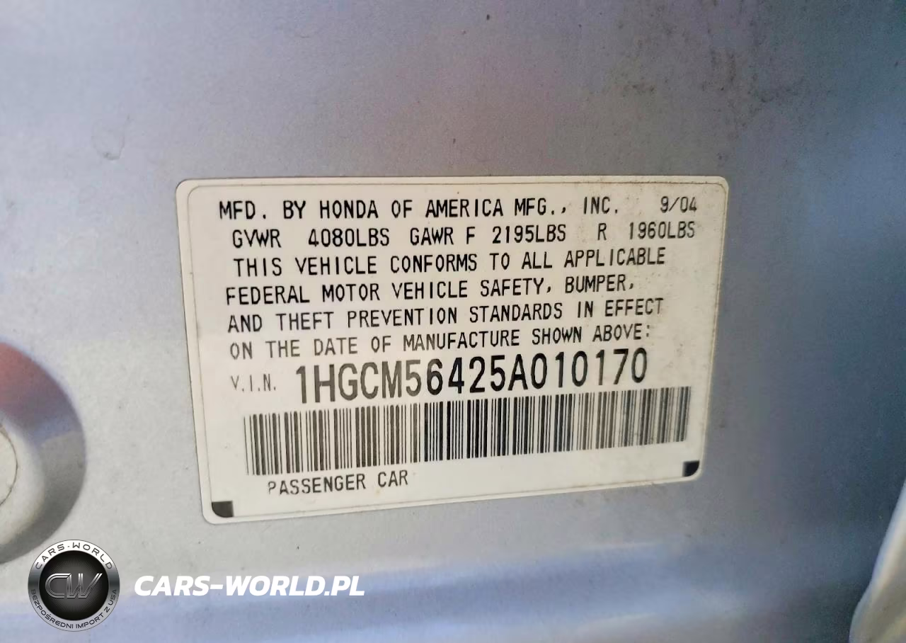 2005 Honda Accord Lx VIN:1HGCM56425A010170 - 12