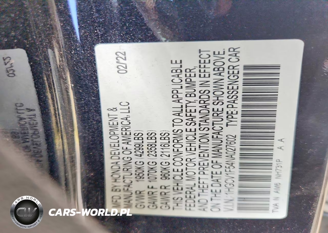 2022 Honda Accord Exl VIN:1HGCV1F54NA027602 - 12