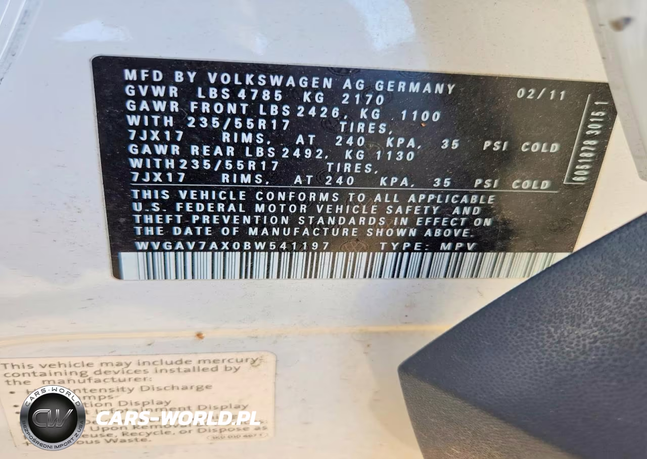 2011 Volkswagen Tiguan S VIN:WVGAV7AX0BW541197 - 13