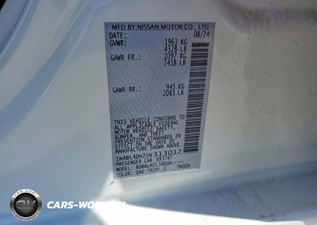 2025 Nissan Altima Sv VIN:1N4BL4DV2SN313012 - 13